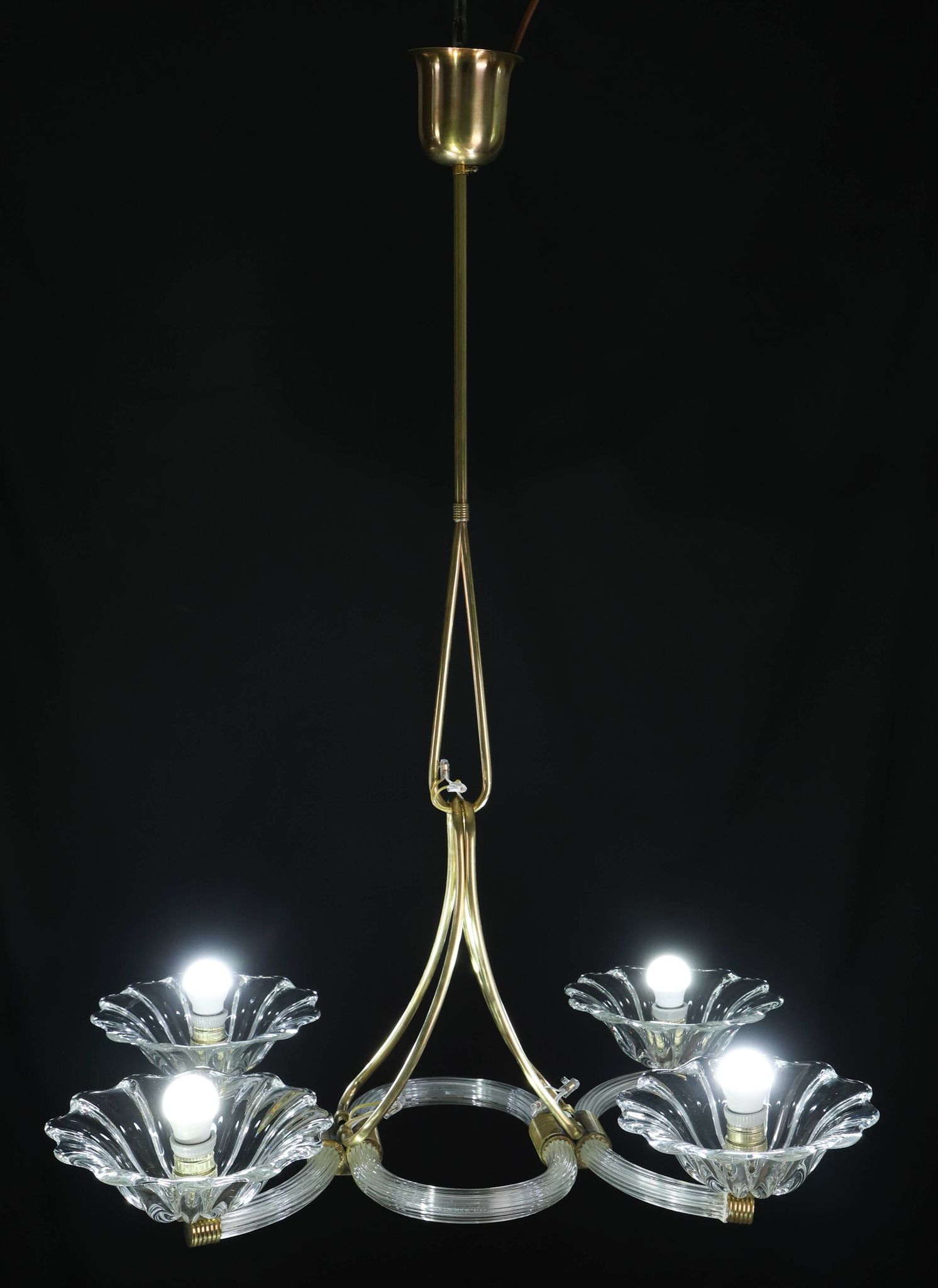 Extraordinary Art Deco Murano Glass and Bronze Chandelier by Barovier&Toso, 1950