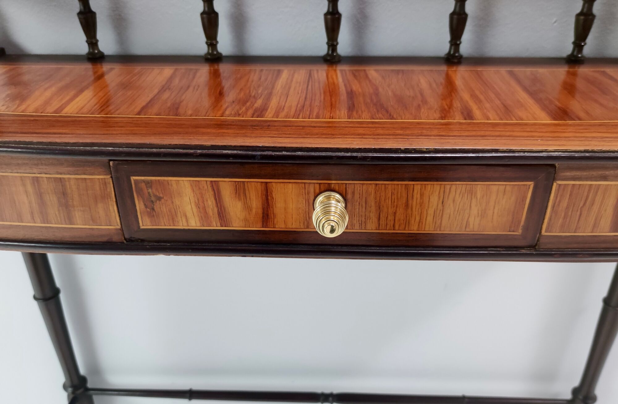 Vintage cherrywood and ebonized beech console table with a drawer, italy