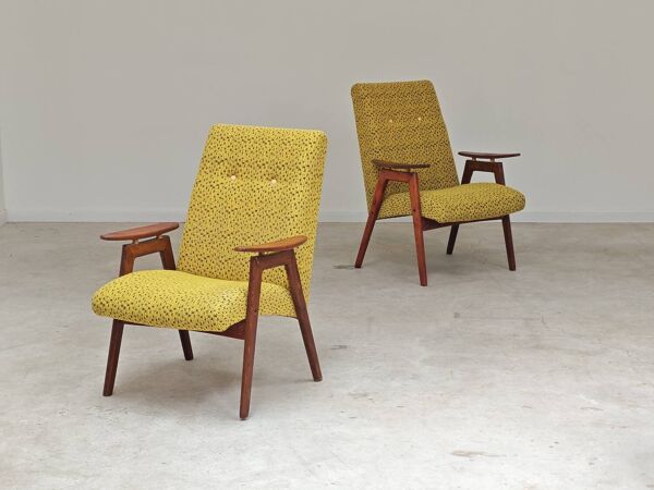 Paire de fauteuils Jaune par Jaroslav Smidek pour Ton (Thonet) Expo 58