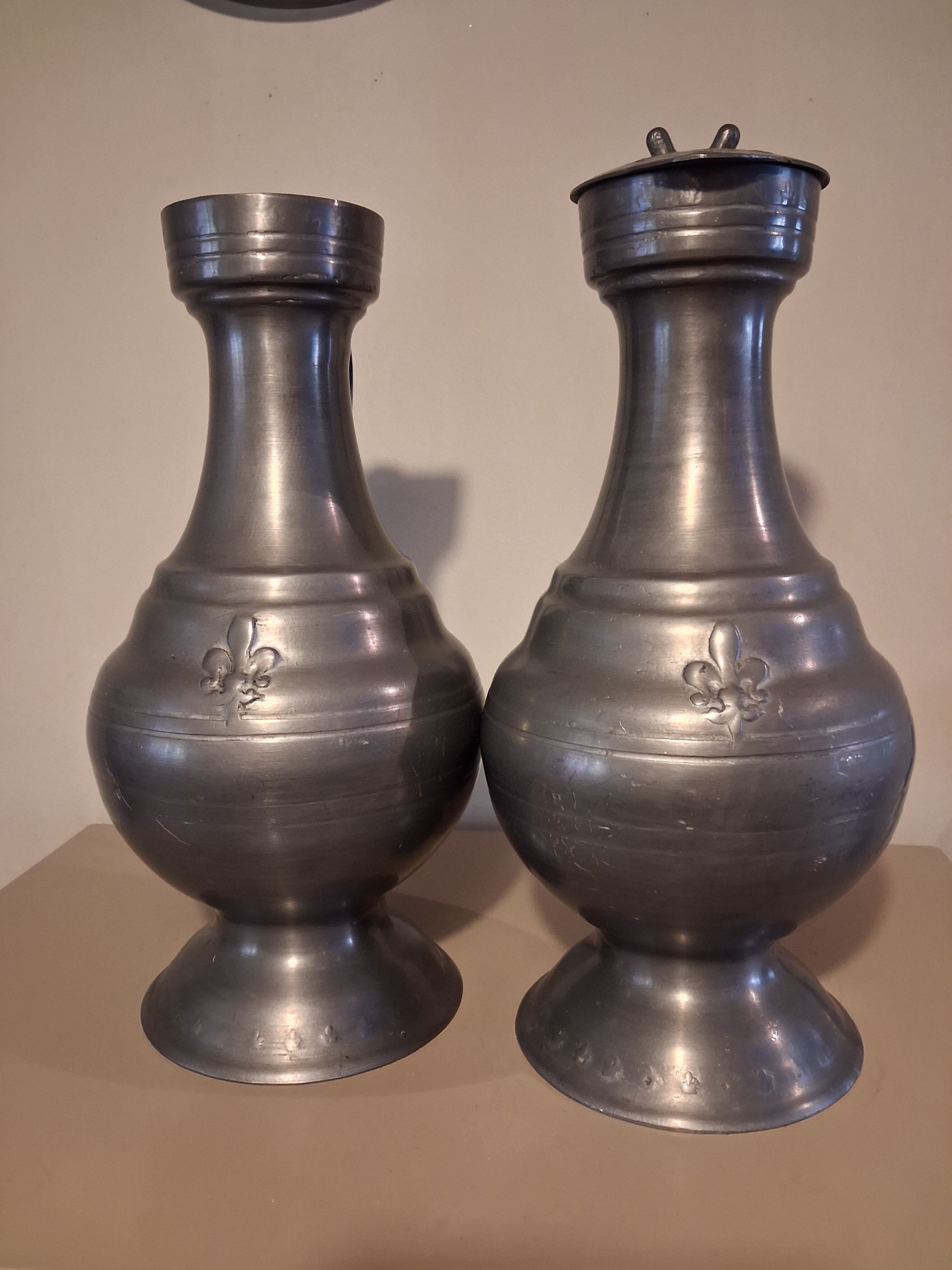 Large vintage pewter jugs