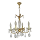 Mid-century brass, glass, and crystal chandelier with 4 lights 5099