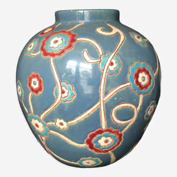 Vase ball glazed earthenware signed louan 1930