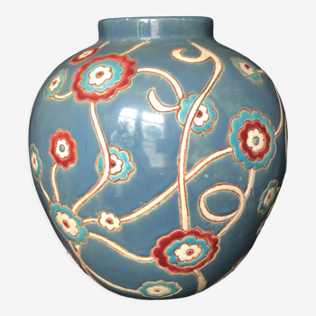 Vase boule faïence vernissée signé louan 1930