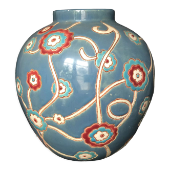 Vase ball glazed earthenware signed louan 1930