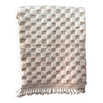 Tapis Berbère Beni Ouarain Blanc Petit Carreaux 100% Laine 100% Hand Made