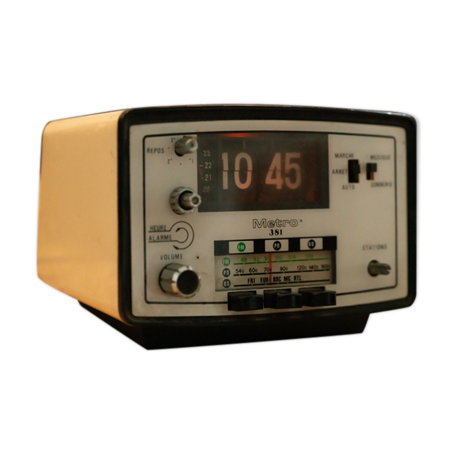 Vintage alarm clock of the 70s pallet display