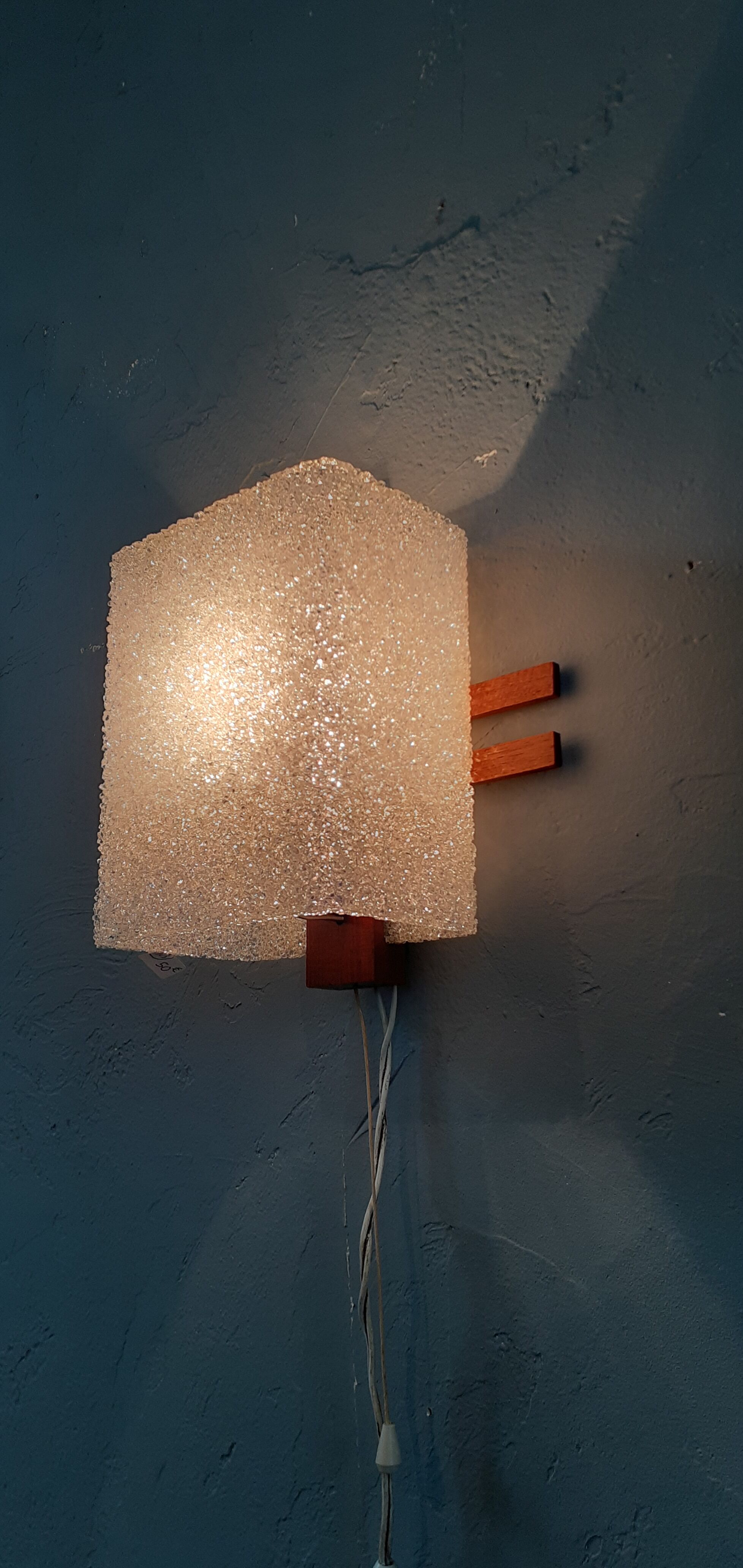 Pair of wall lamps 60s Scandinavian style teak and plexis granite