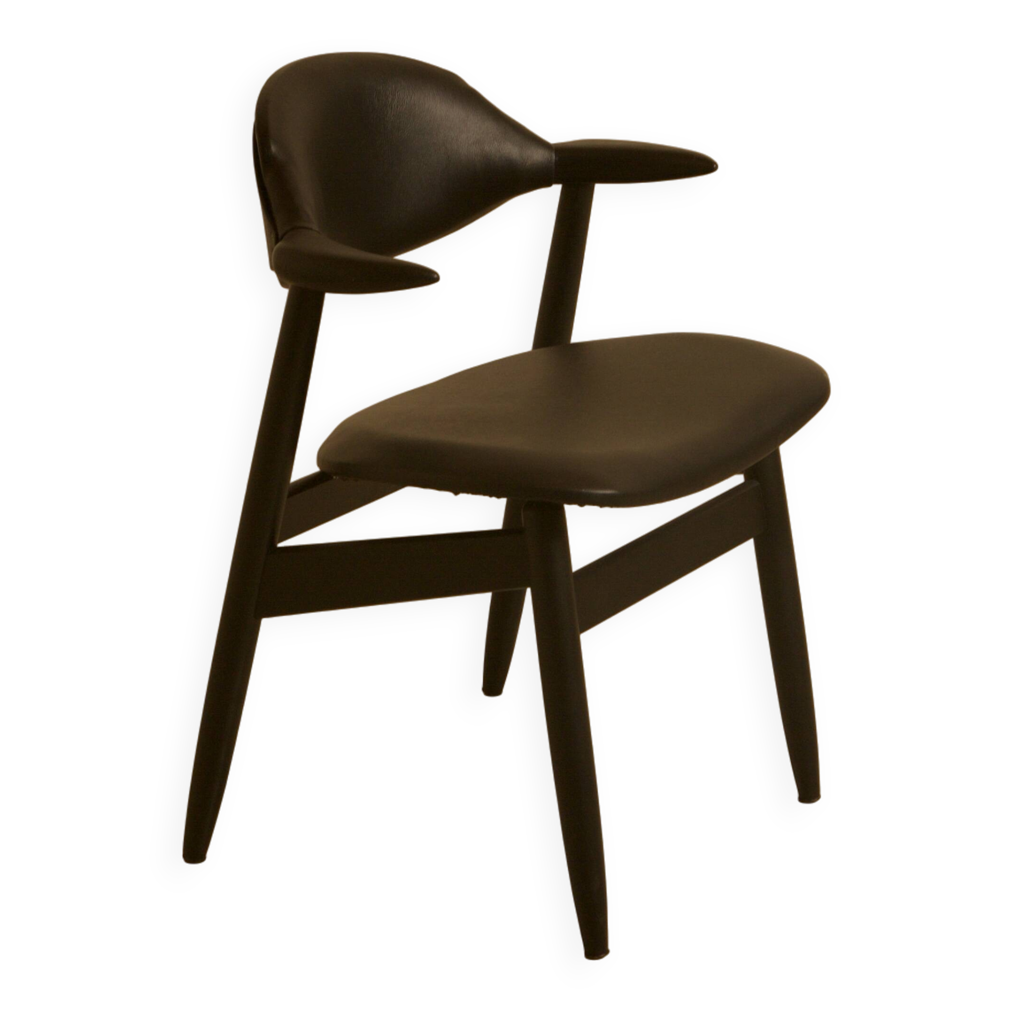 Dutch "Buffalo" armchair in wood and black leather from the 60s.