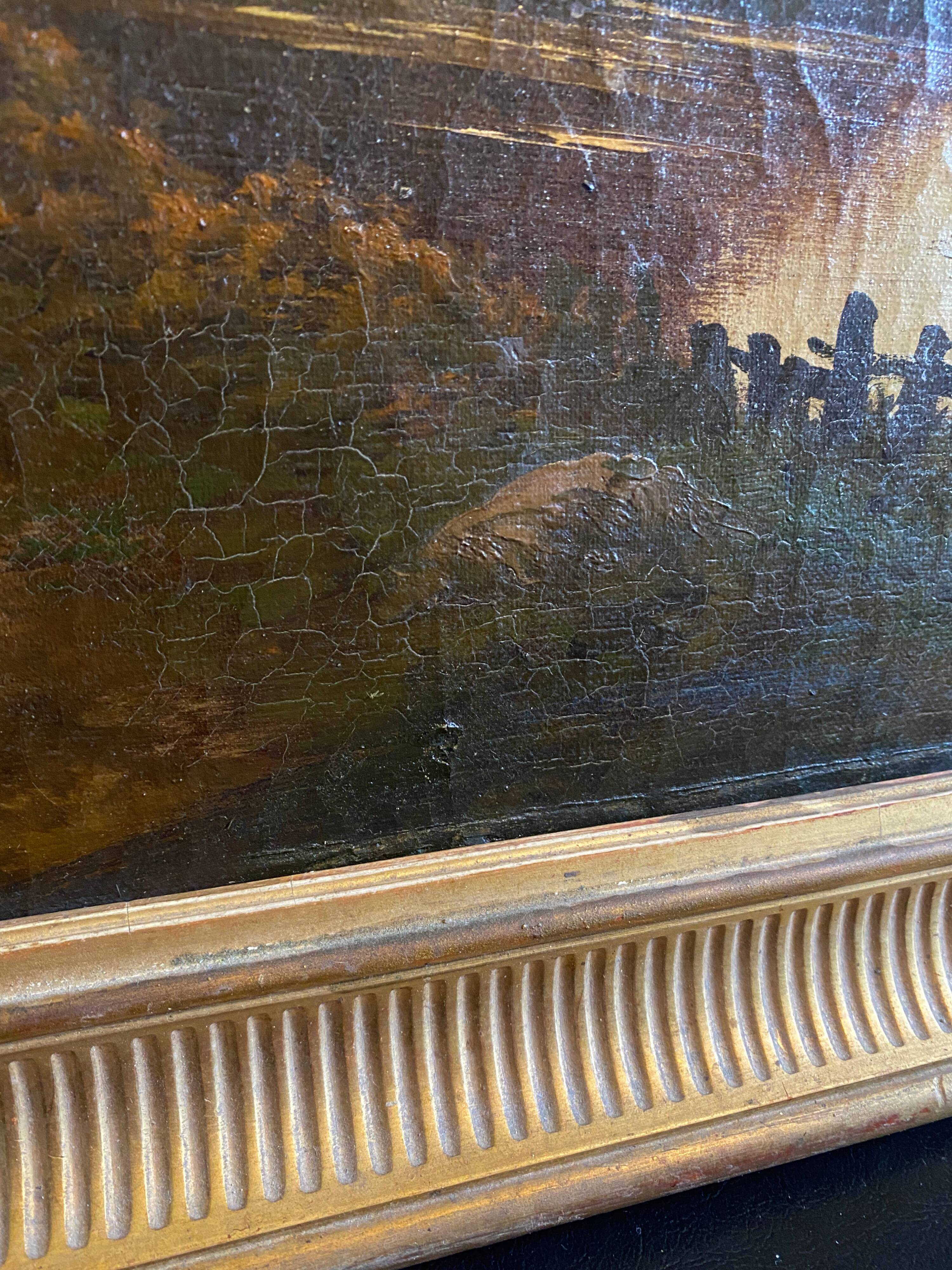 HST painting "Animated landscape at dusk" 19th century