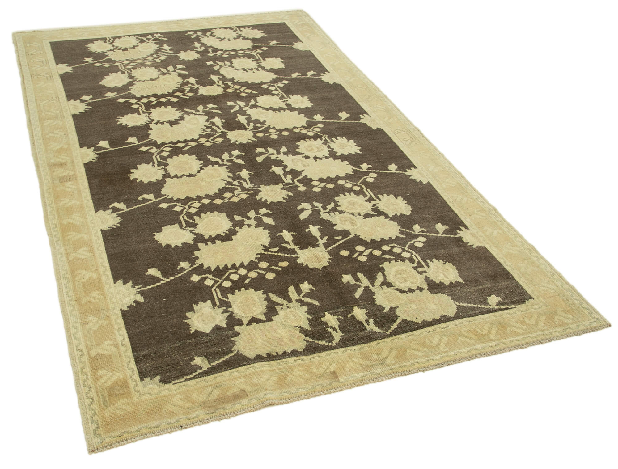 1950s hand-knotted distressed turkish beige carpet 148 cm x 244 cm