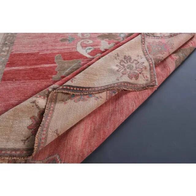Vintage Turkish Oushak handmade pink cotton wool runner rug 163x370