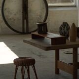 A set of 4 vintage Scandinavian rattan stools, in the style of Tony Paul, from the 1960s.