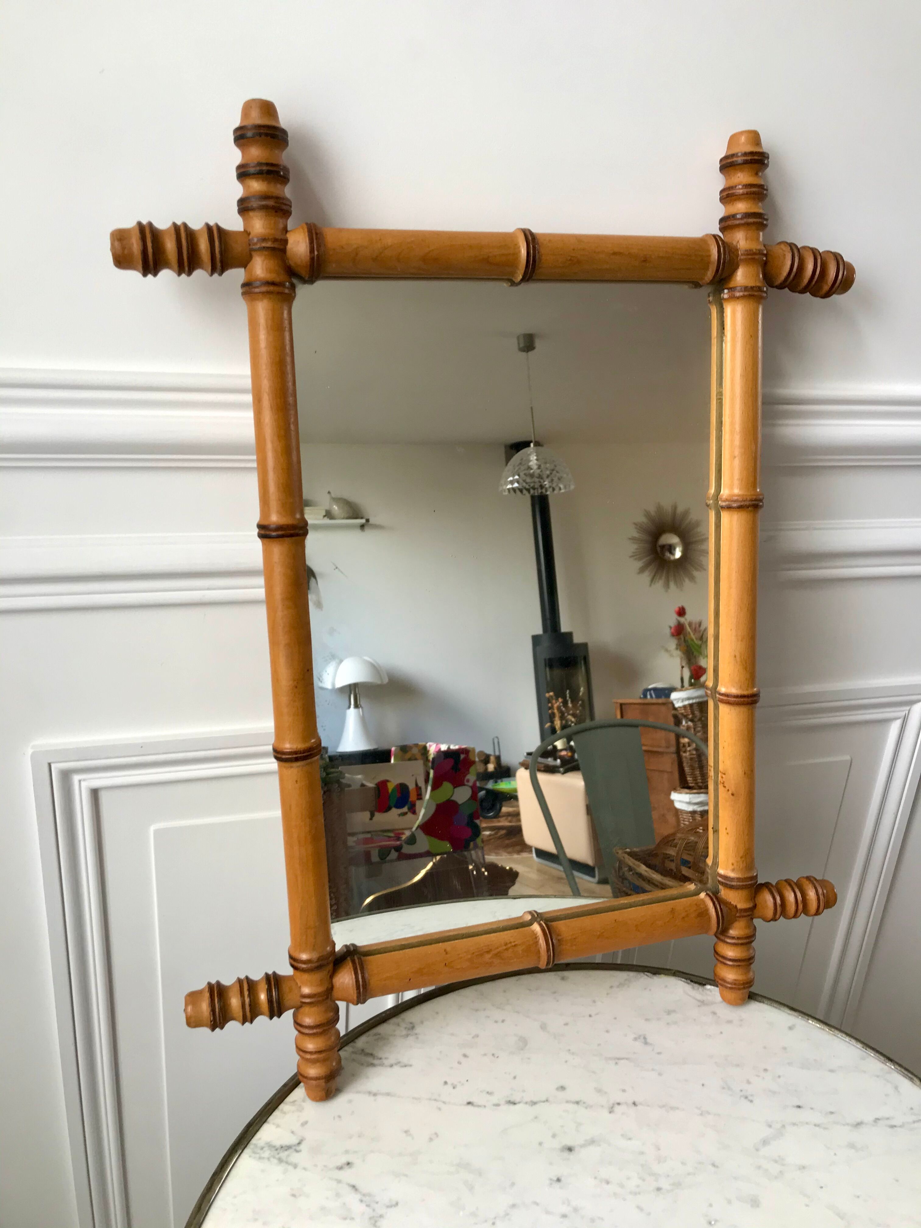 Barber mirror blond wood style bamboo 50s