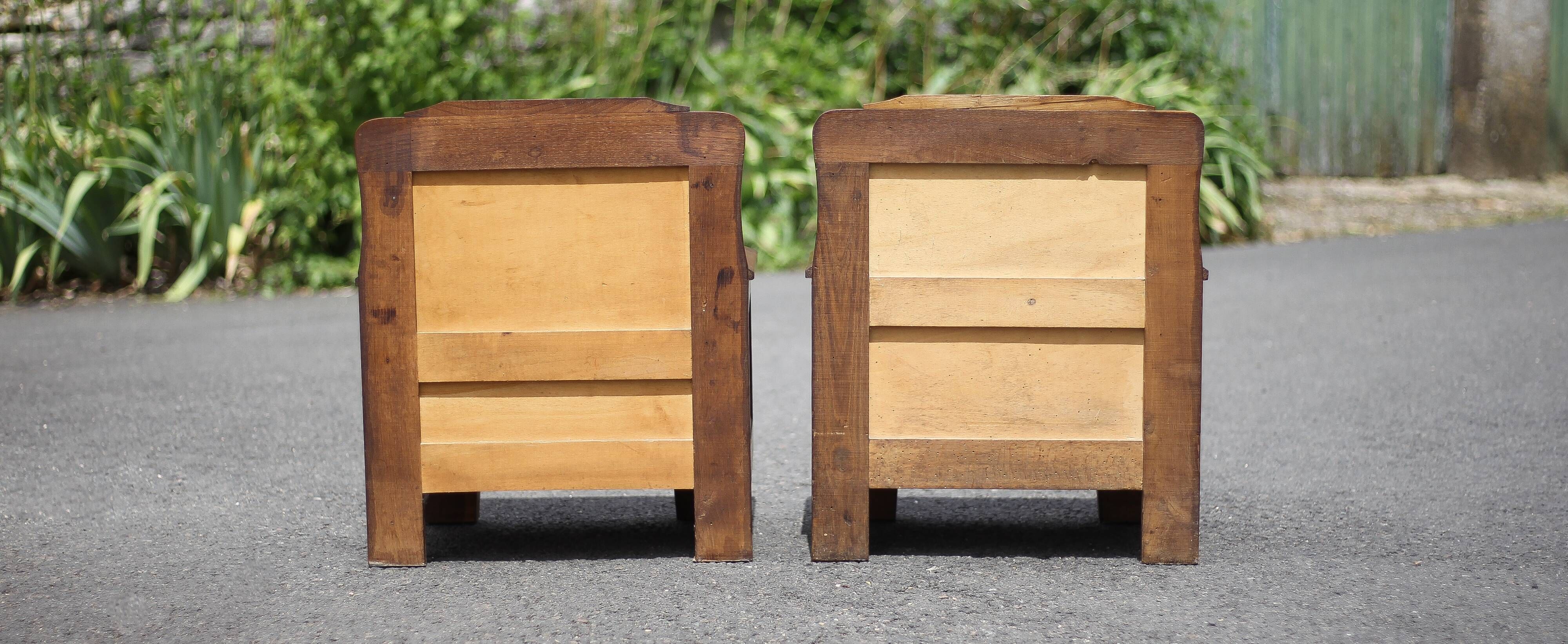 Pair of wooden nightstands, art deco style wooden bedside table, wood and marble table