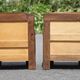 Pair of wooden nightstands, art deco style wooden bedside table, wood and marble table
