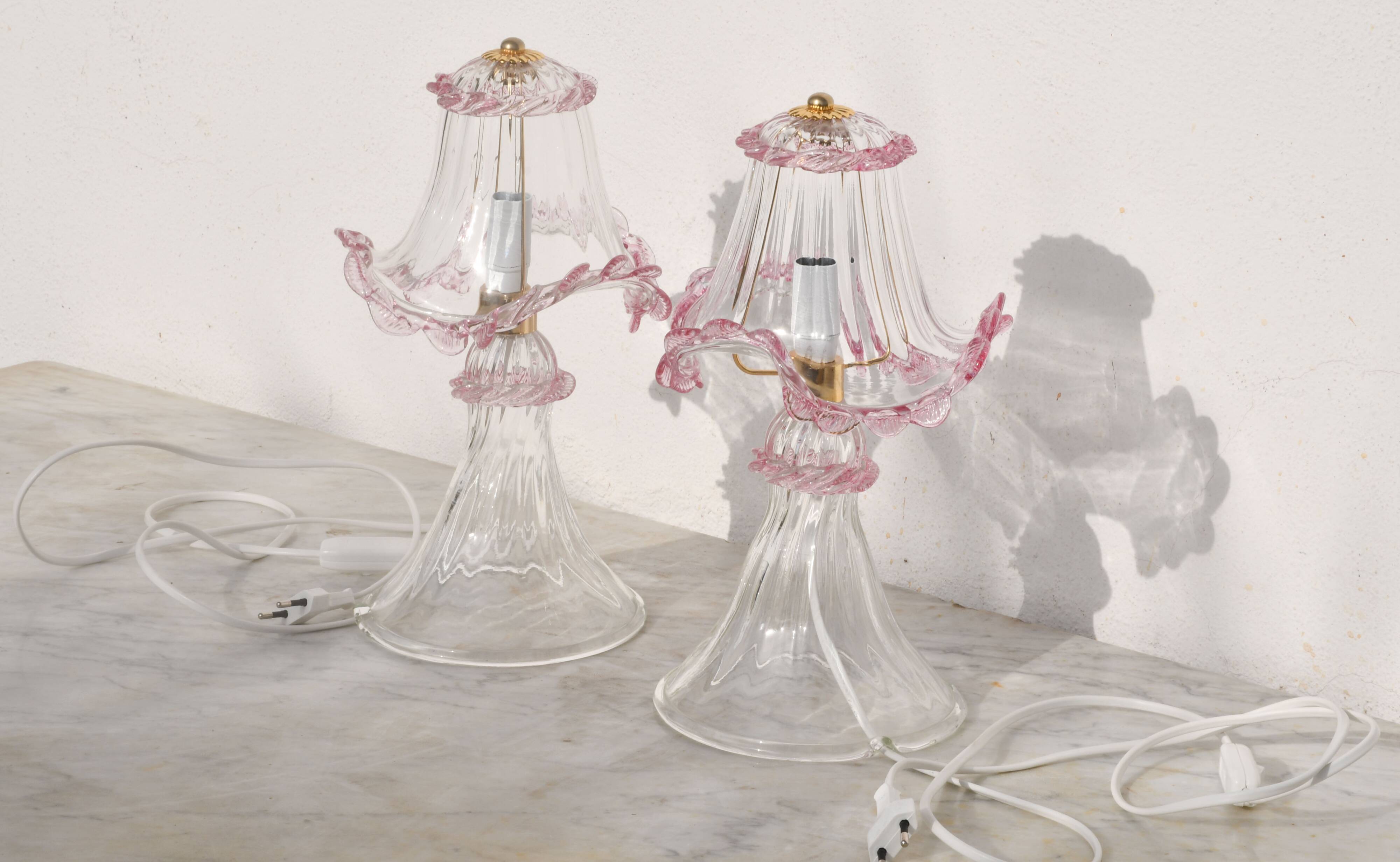 Set of 2 of Pink table lamps in Murano glass