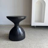 Solid wood (monoxyl) side table, organic shape, black color