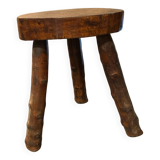 Small Vintage Tripod Plant Stool Brutalist Modernist Design Oak?