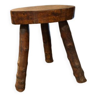 Small Vintage Tripod Plant Stool Brutalist Modernist Design Oak?