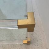 Table basse en plexiglas, laiton et verre, 1970