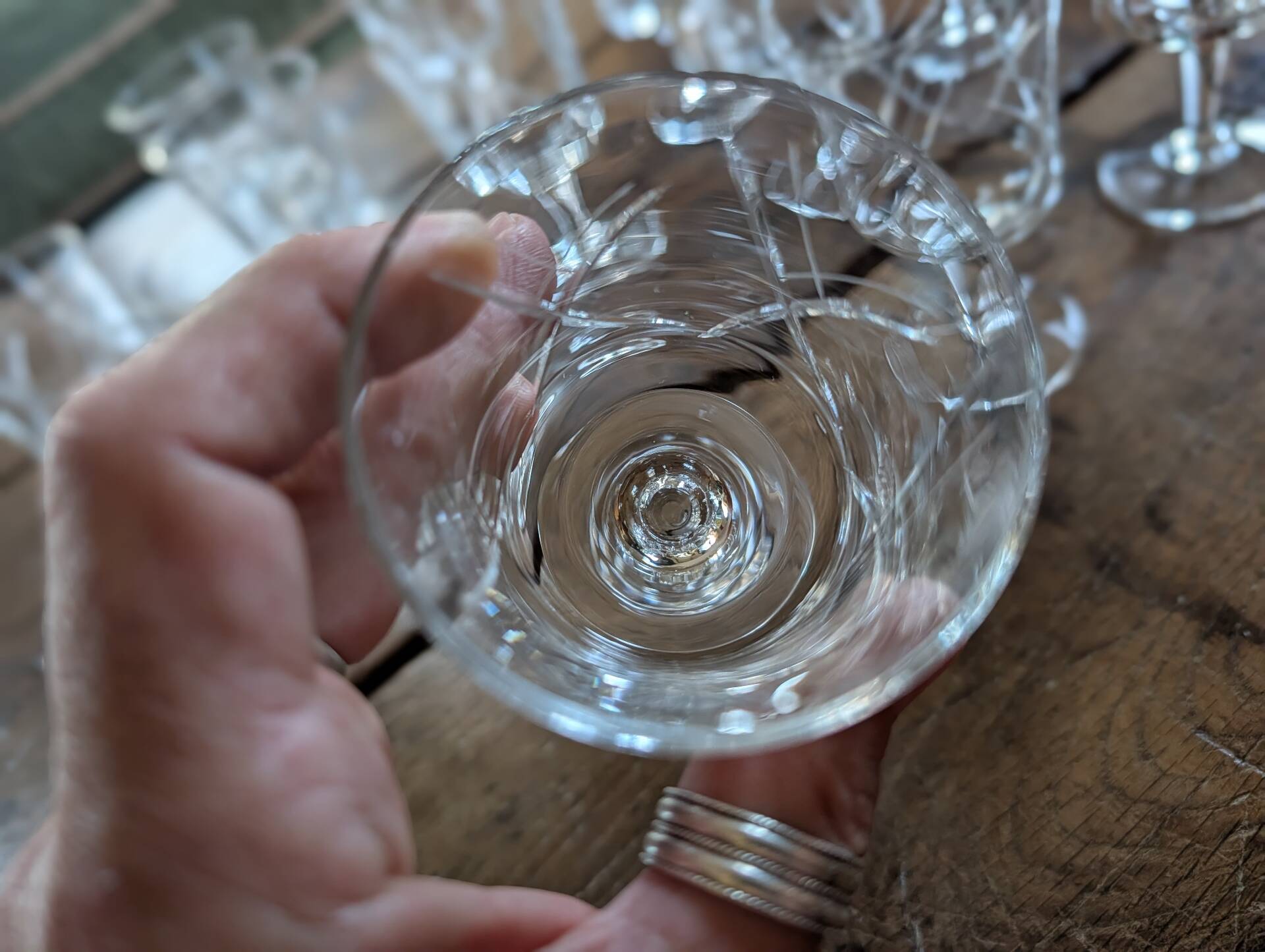 12 cut crystal glasses on stems – 1930s-1950s
