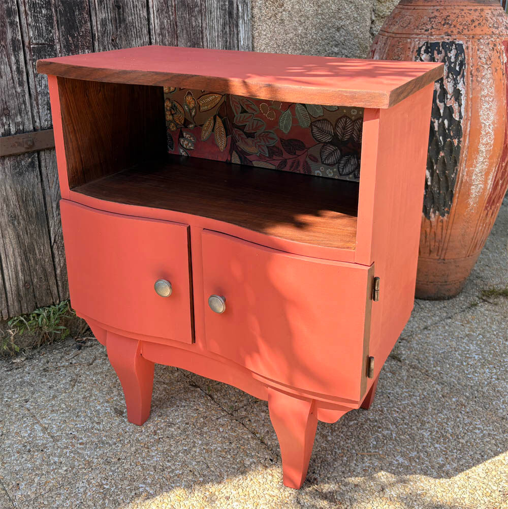 "Corail Bohème" bedside table – vintage relooked, 1940s / 1950s