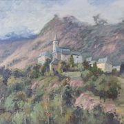 Village post-impressionniste et montagnes, Vicente Gomez Fuste
