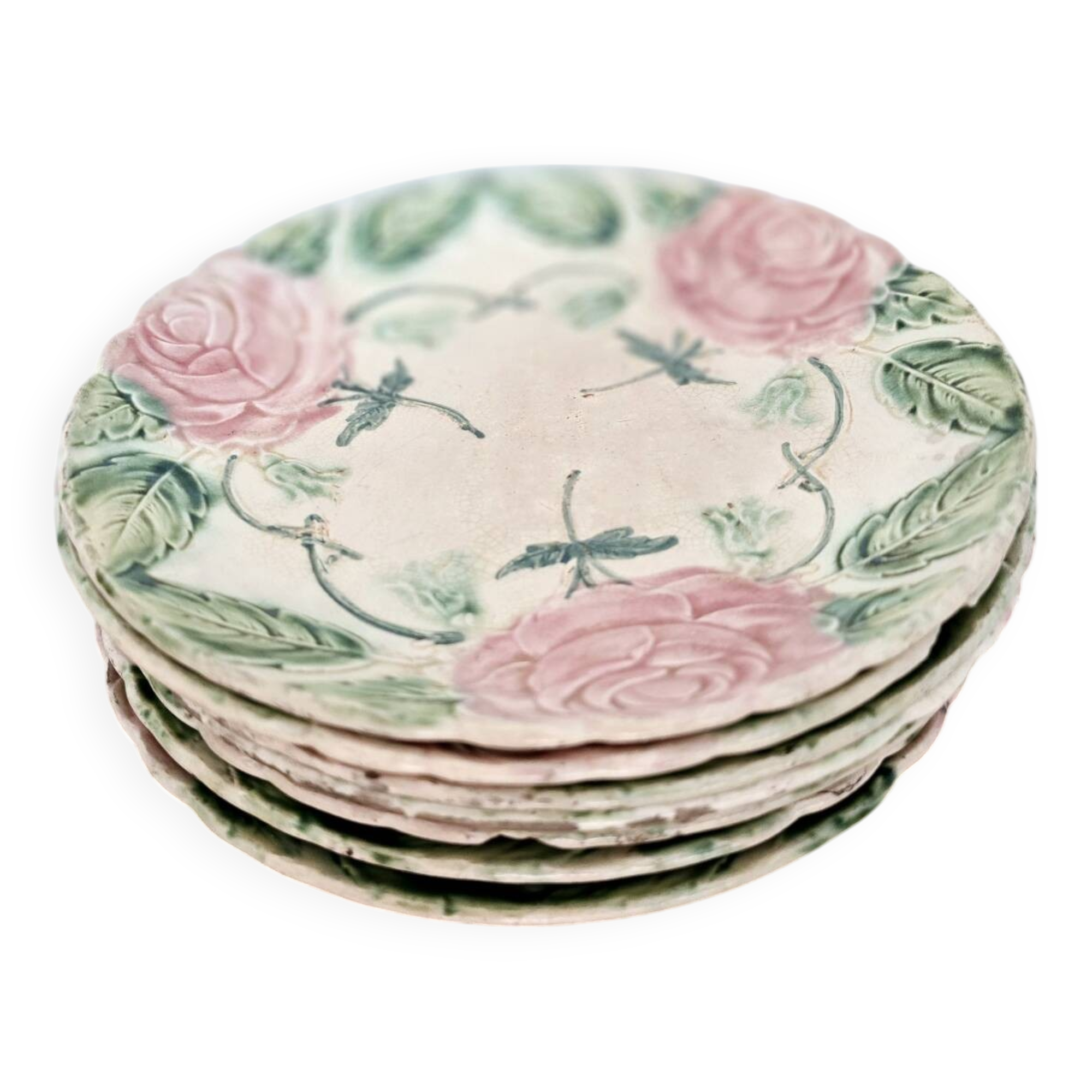 Lot de 7 assiettes Barbotine