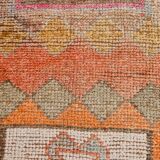 Tapis couloir kilim vintage , Orange, rose et beige boho pastel, 98x332 Cm