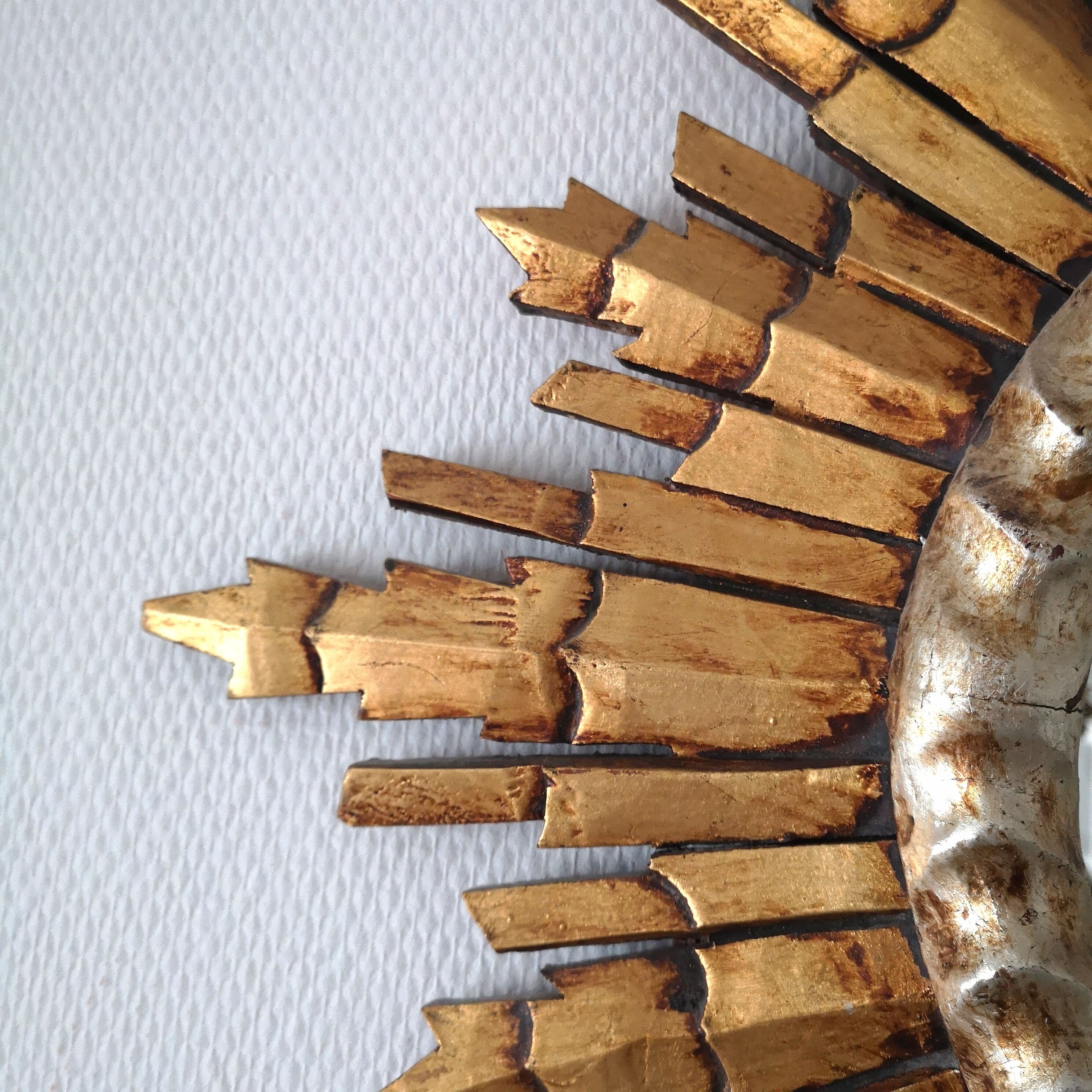 Mirror sun in wood gold and silver 64.5 x 64.5 cm