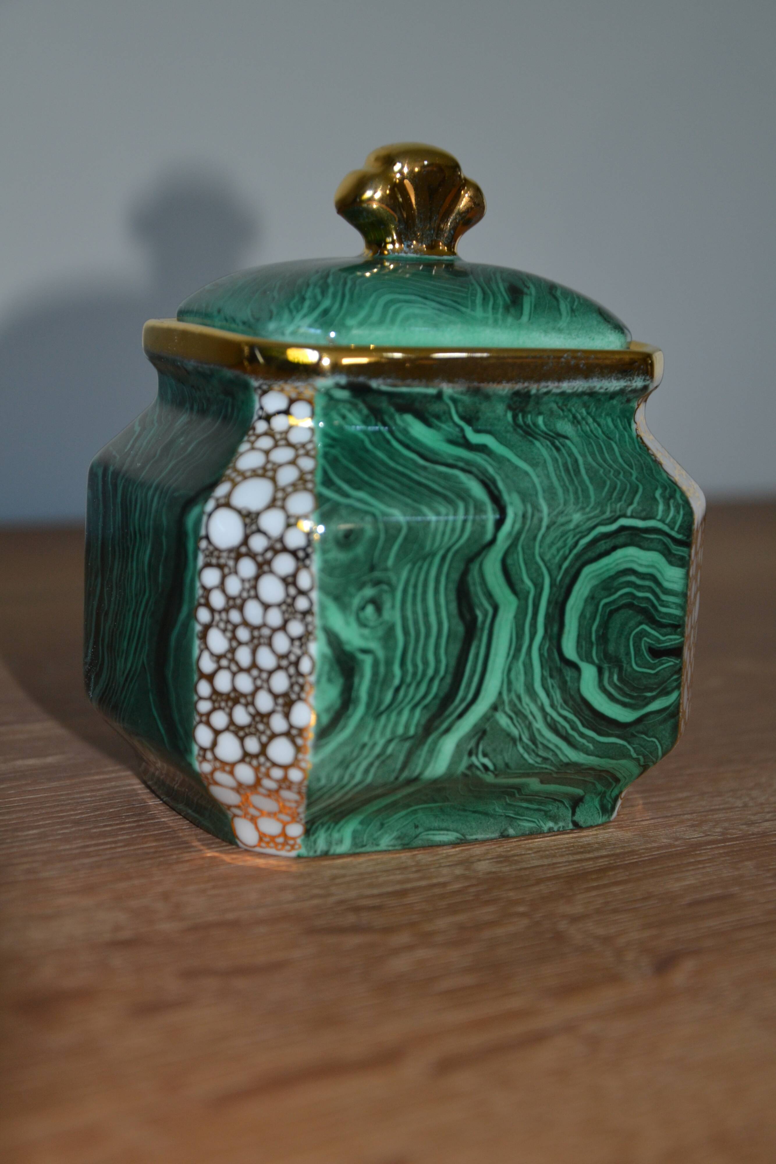 Winterling Germany malachite and gold candy box