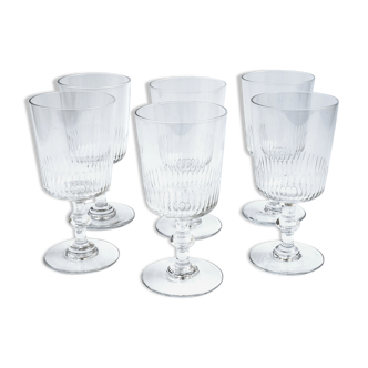 Set of 6 antique wine glasses made of fine crystal of vintage baccarat