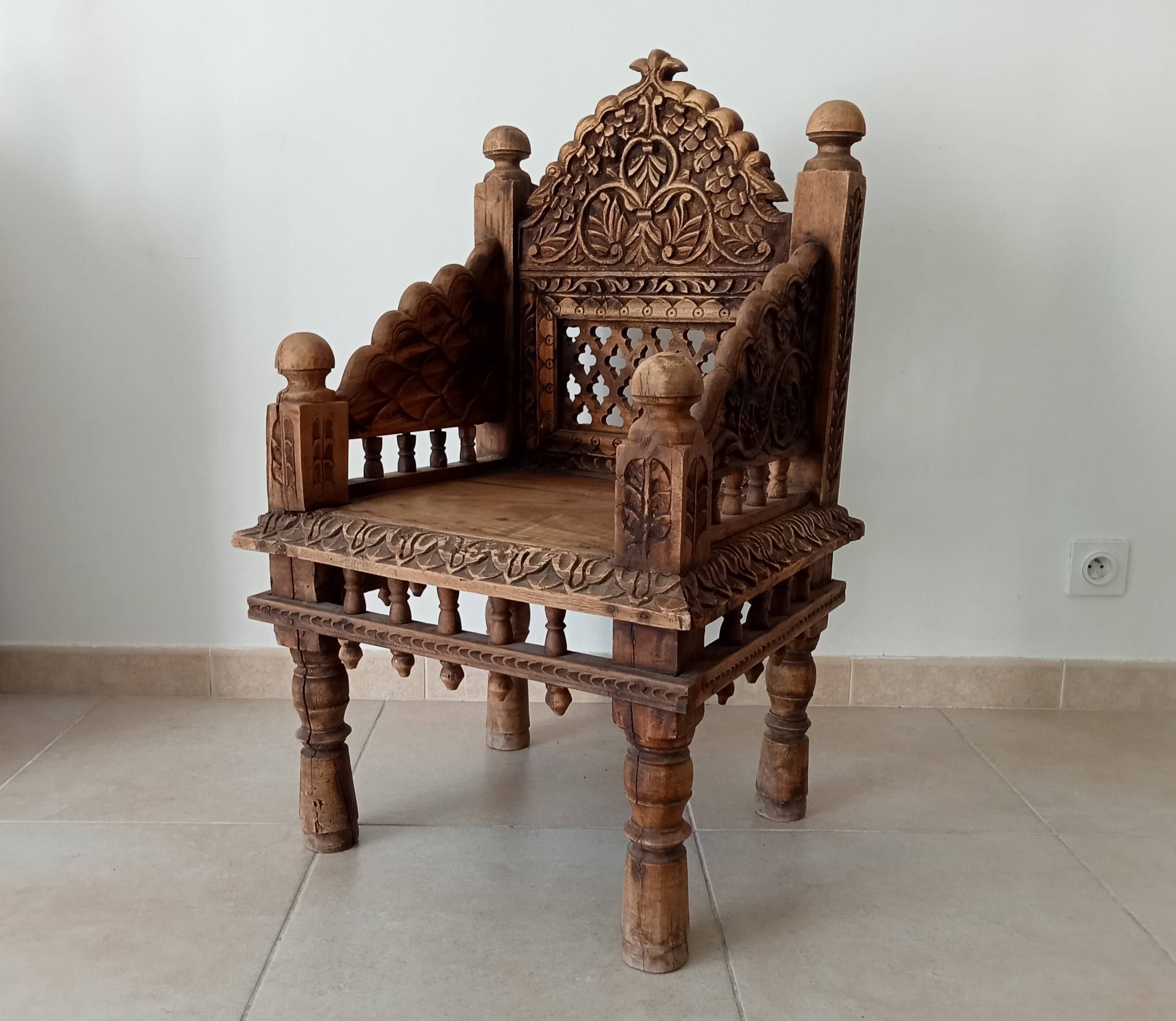 Fauteuil ancien Pidha Num2 Radjastan XIXeme en Palissandre massif