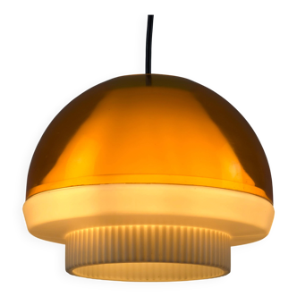Vintage 1970s Philips Amber Acrylic & White Dome Mushroom UFO Pendant Lamp