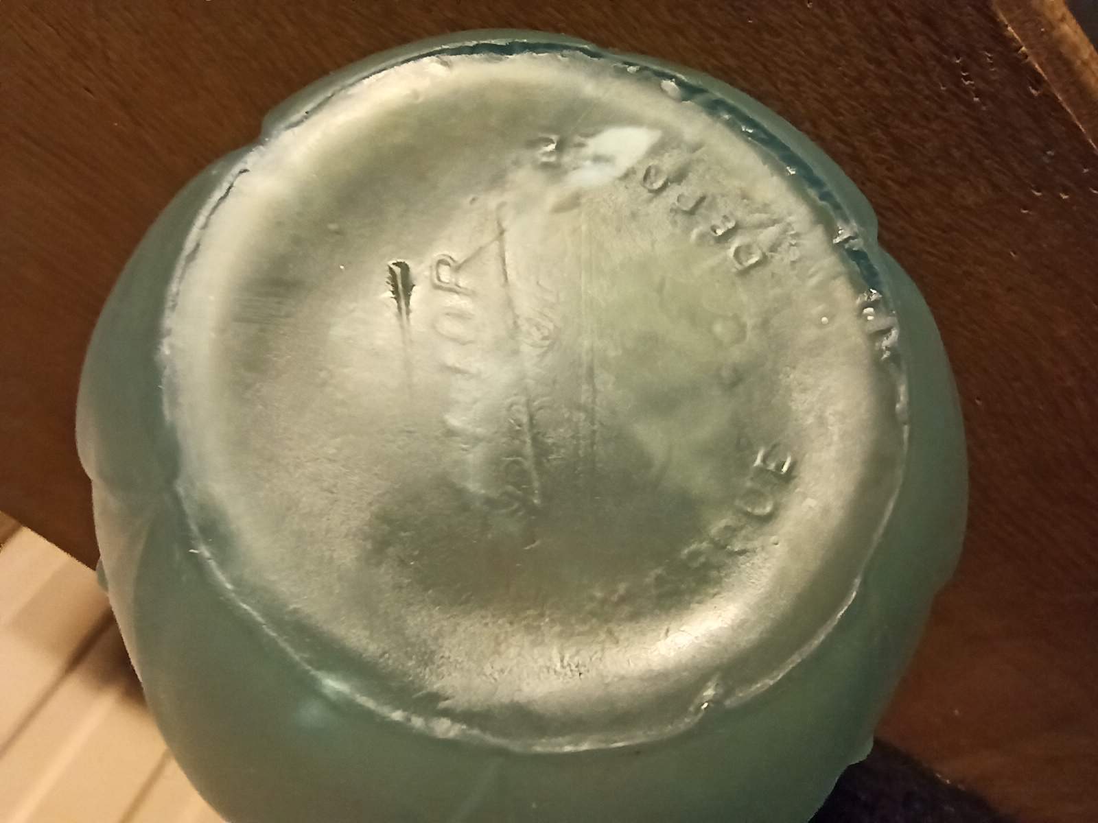 Art deco ball vase in opaque blue molded glass