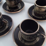 Set of 6 cups and under cups gilded with gold 24k