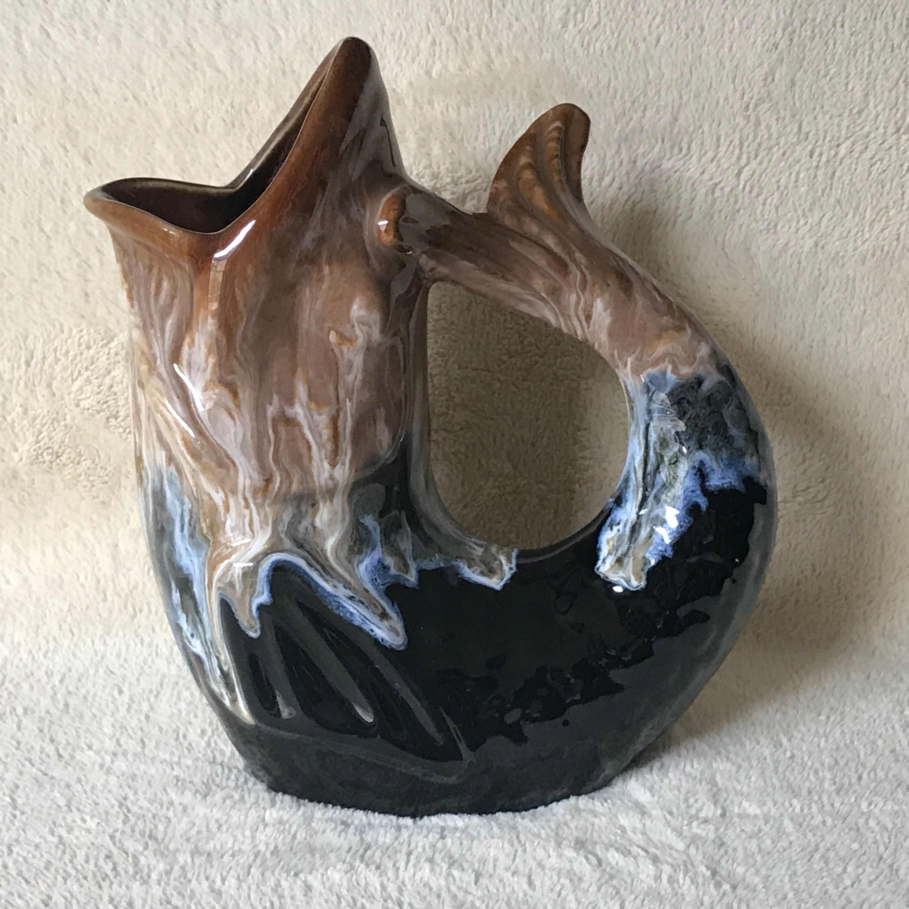 Pitcher, Zoomorphic jug depicting a fish, Grès Flammés du Morvan Petit Massé