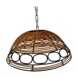 Rattan and wrought iron hanging lamp