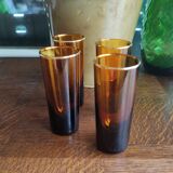 Set of 4 amber vodka glasses with gilding on the necks