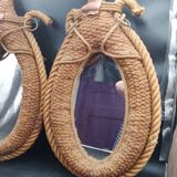 Pair of large oval rope and leather mirrors, very good condition, 1950s