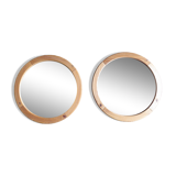 Paire de miroirs ronds scandinaves en pin 70's