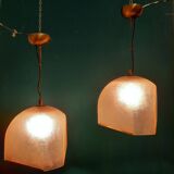 Pair of Lamperti vintage chandeliers in fiberglass and brass