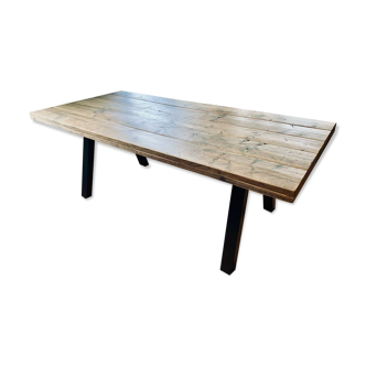 Industrial table in solid wood and metal