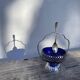 Silver-plated metal and blue glass sugar and salt shaker