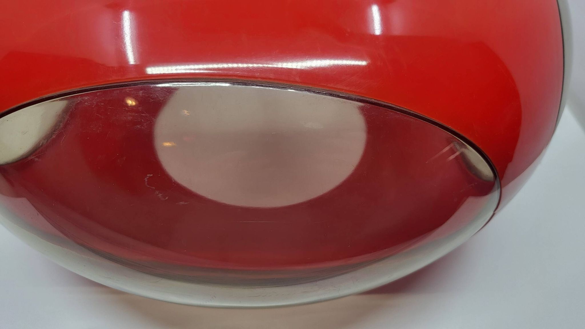 Massive Belgium red plexiglass UFO Space Age pendant light, 1970