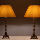 Gilded Bronze table lamps with shades France 1880s
