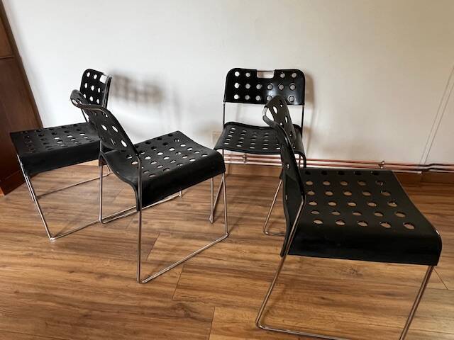 Set of 4 Black Omstak Chairs by Rodney Kinsman for Bieffeplast