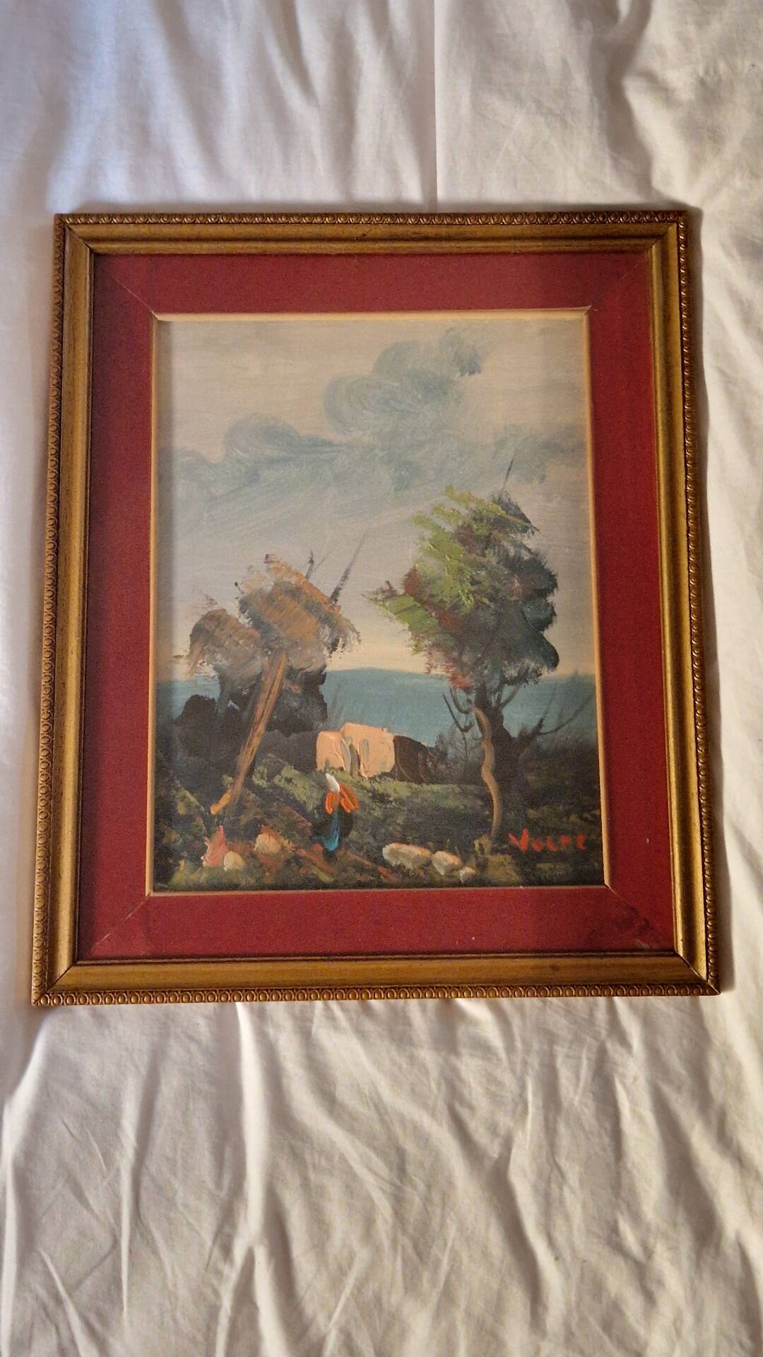 Vintage marine painting oil on canvas under glass VOLPI