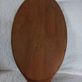 Oval wooden tray with glass and artisanal marquetry from the 70s.