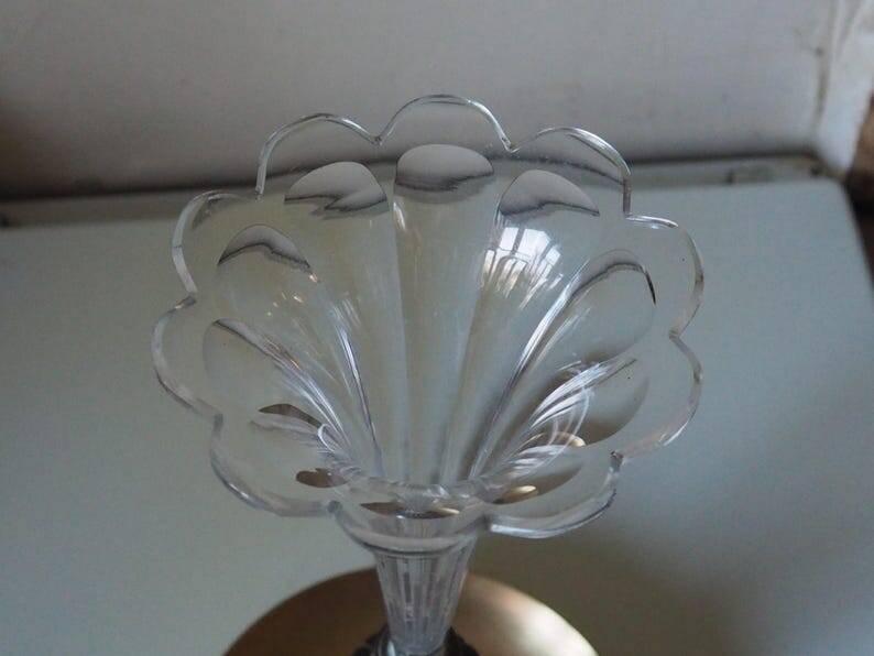 French antique crystal bronze and brass cornet soliflore vase from the early 1920s.